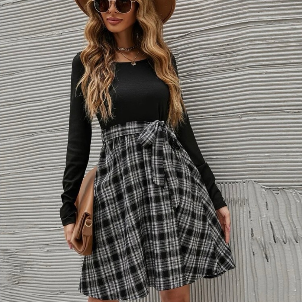 Tartan belted fit and flare dress